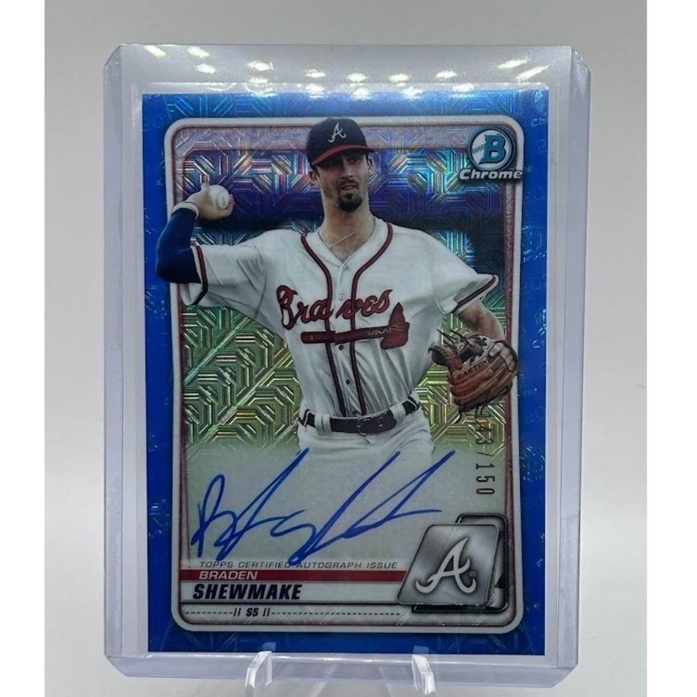Braden Shewmake Blue Mojo Refractor Autograph 2020 Bowman Chrome BMA-BS Braves